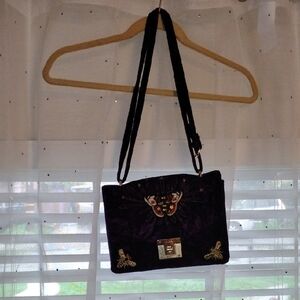Aldo Deep Purple Velvet Whimsigoth Satchel with Butterfly Embroidery Purse